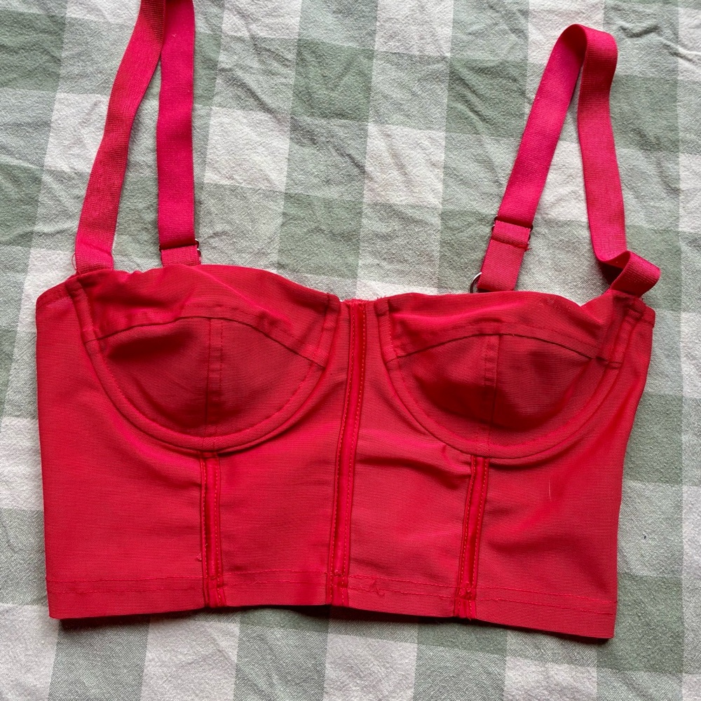 Edikted Red Longline Bustier Crop Top Back Zip M Sexy Festival Coquette Pop Star